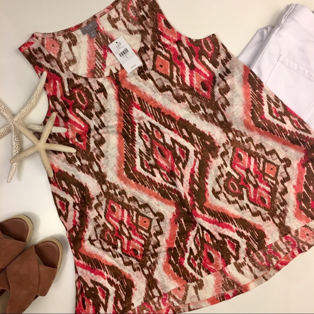 J JILL Tank Top Ikat Design 100% Linen NWT Sz S